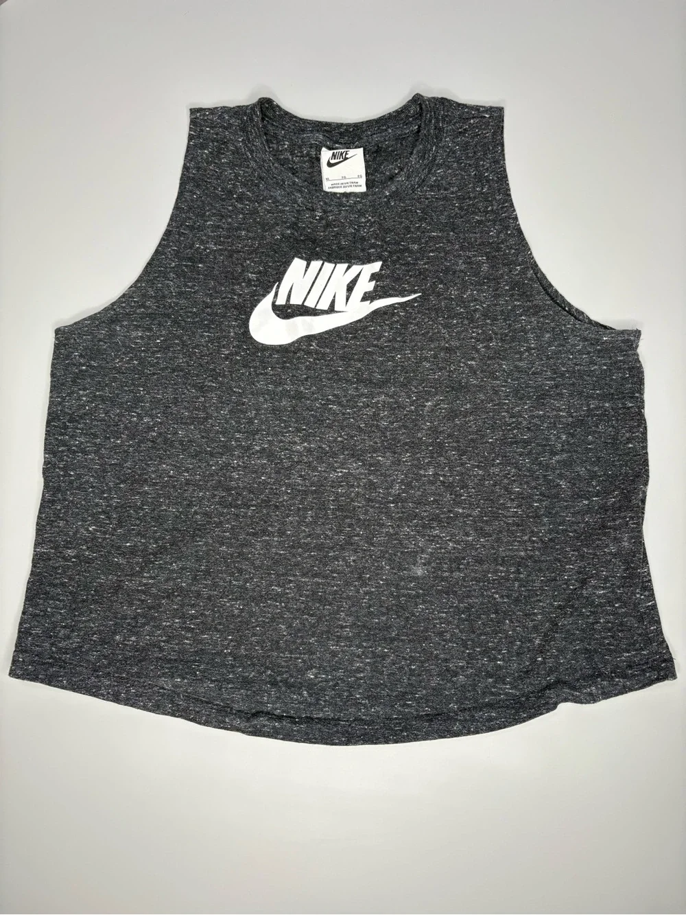 Nike Women’s Dark Heather Gray Muscle Tank with White Logo